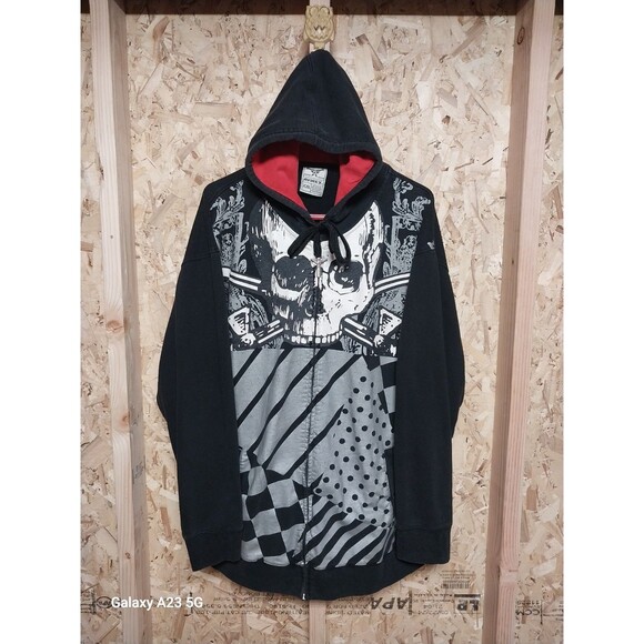 Avirex Men's XXL Black Zip Up Hoodie With Skull Graphics Y2K - Picture 1 of 10
